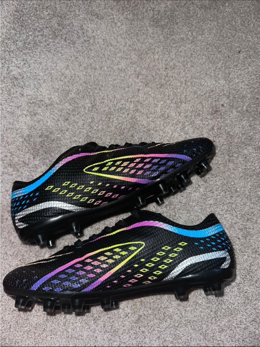 Black Men's Athletic Soccer Cleats with Neon Rainbow Accents
